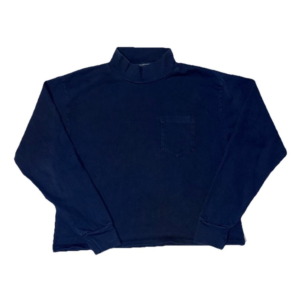 Brandy Mellville Mock Neck Long Sleeve Shirt Blue - One Size - Made in Italy